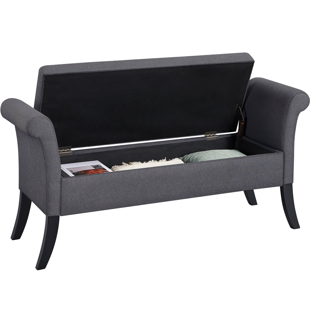 Yaheetech Modern Fabric Tufted Storage Bench Cushioned Ottoman Bench with Rolled Arms, Dark Gray