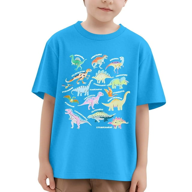 Débardeurs pour Garçons en Coton Manches Courtes Col Rond Imprimé Dinosaure Décontracté T-Shirts d'Été Tendance 3-4 Ans