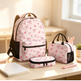 thumbnail image 5 of Pink Bow 3‑Piece Girls Backpack Kit, 16.92 x 11.81 x 7.48 in Waterproof Nylon Bag, Insulated Lunch Bag plus Pencil Pouch for Campus, 5 of 5