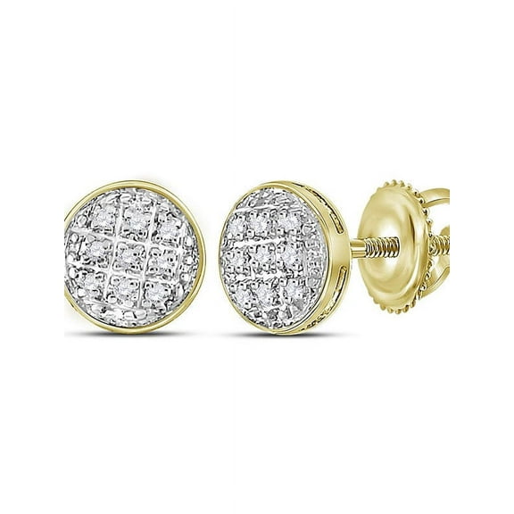 10kt Yellow Gold Mens Diamond Circle Cluster Stud Earrings 1/20 Cttw