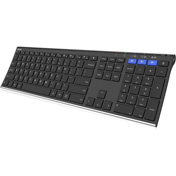 HB192 Universal Bluetooth Keyboard Multi-Device Stainless Steel Full Size Wireless Keyboard for Windows iOS Android Computer Desktop Laptop Surface Tablet Smartphone Rechargeable Battery