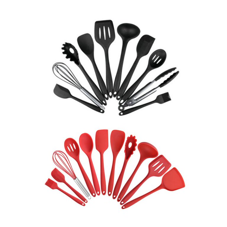 10 pcs set Silicone Heat Resistant Kitchen Cooking Utensils spatula  Non-Stick Baking Tool tongs ladle gadget (red) 