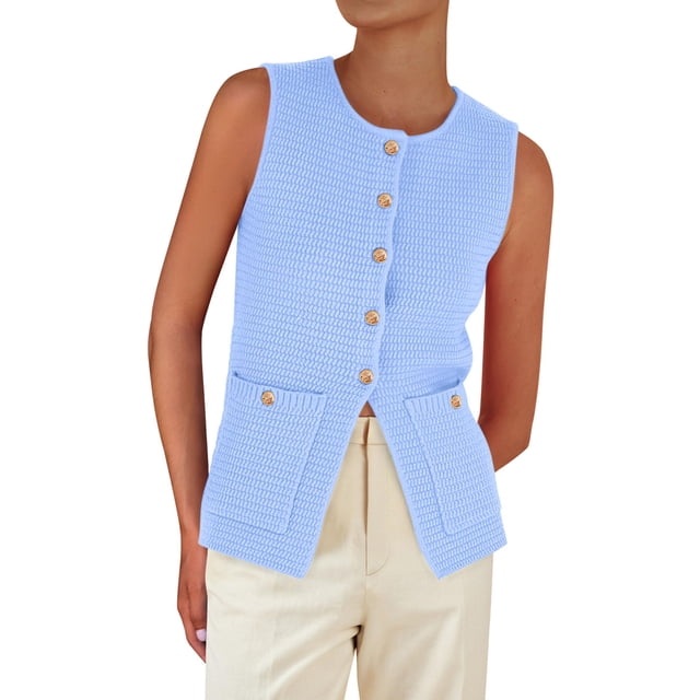Chaleco tipo suéter PRETTYGARDEN para mujer, verano 2025, azul claro