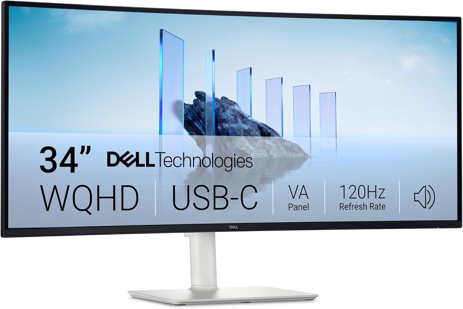 Dell Plus S3425DW 34" Class UW-QHD Curved Screen LED Monitor, 21:9, Ash White