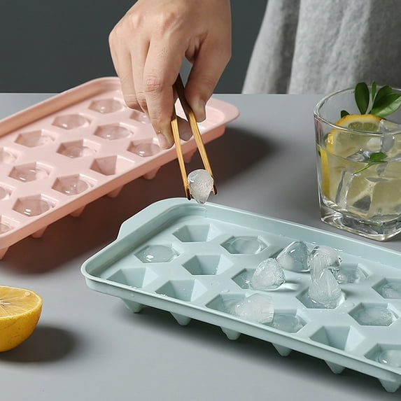 Ice Tray Mold With Lid Plastic Refrigerator Ice Box 33 Grid,Creative Spherical Ice Hockey ,Chocolate Soap Mould DIY Frozen Drink Kitchen Tool/BPA-Free Silicone Ice,10.24*4.72*0.79In(Irregular-Blue)