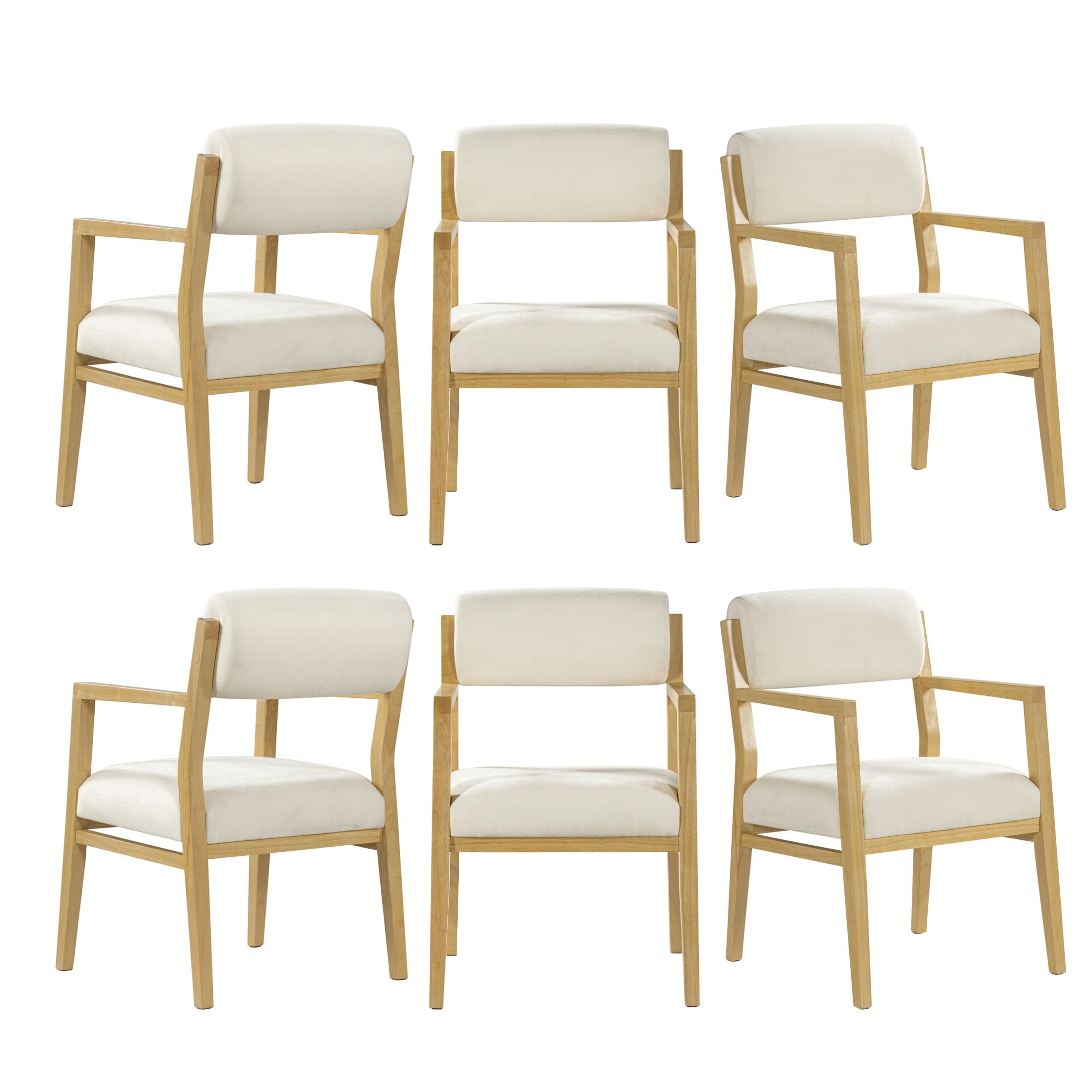 Christopher Knight Home Scandinavian Upholstered Dining Armchairs, Wood Frame, Natural+Beige, Set of 6