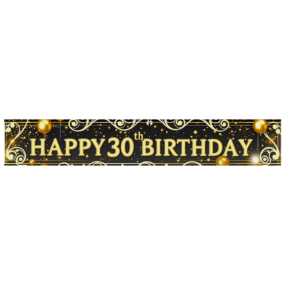 Gorgeous Black Background Happy 30th Birthday Banner with Golden Balloons Fireworks Party Supplies Photography Props Birthday Decoration Backdrop Party Decor