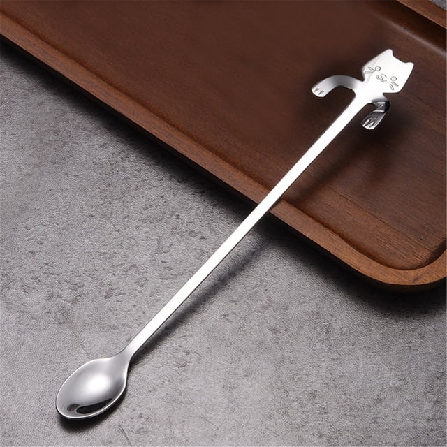 CRCMUHE Tableware 304 Stainless Steel Cat Spoon Creative Cartoon Hanging Edge Spoon Cute Coffee Spoon Gold Plated Stirring Spoon