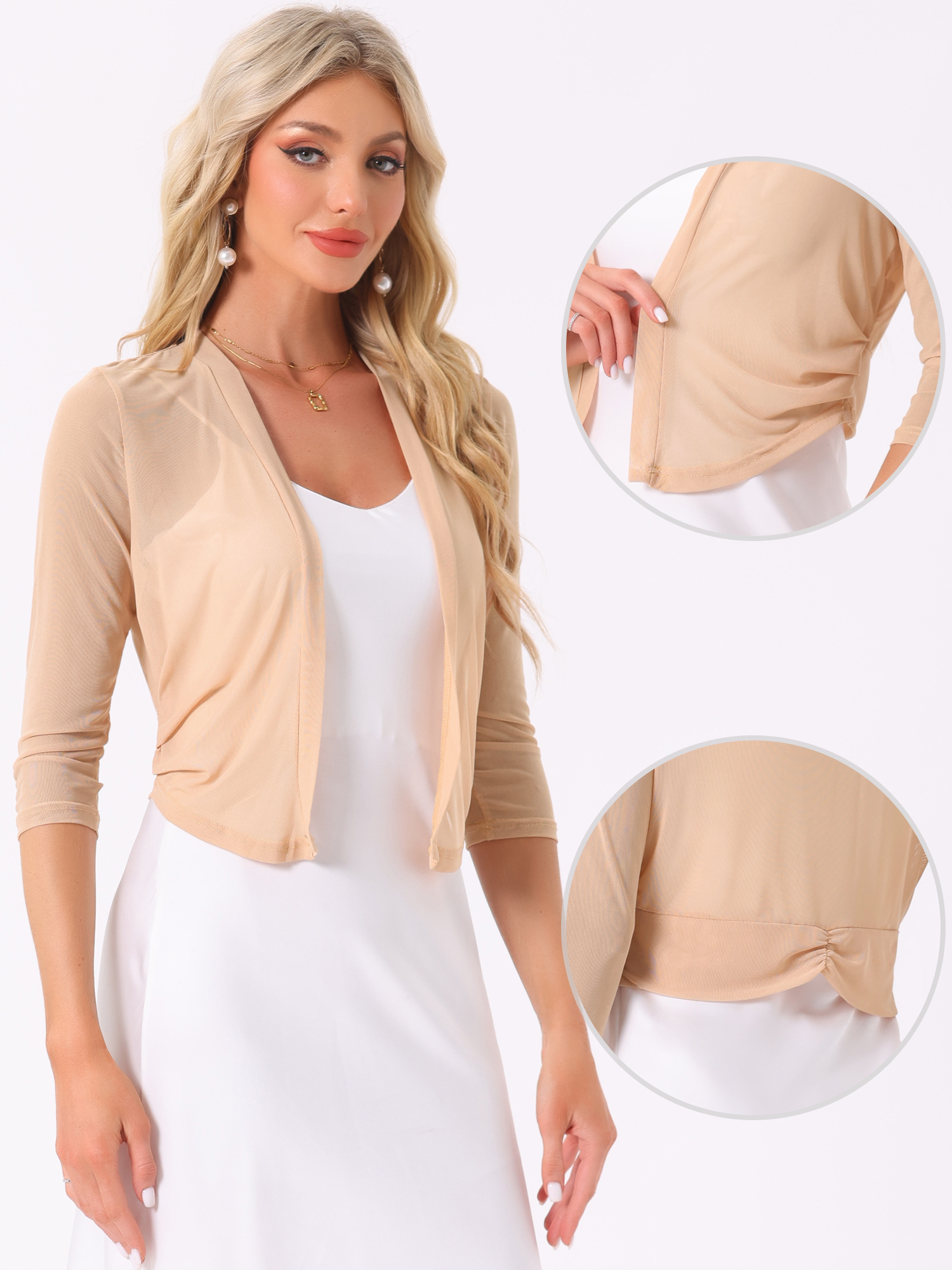 DARING DIVA Elegant Women's 3/4 Sleeve Sheer Mesh Cardigan Dresses XL Khaki