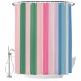 thumbnail image 2 of Pink Green Blue Stripe Waterproof Fabric Shower Curtain,Farmhouse Stripes Contemporary Waterproof Fabric Shower Curtain for Bathroom Curtains Bathtubs Shower Curtains with 12 Hooks Standard 60x72, 2 of 8