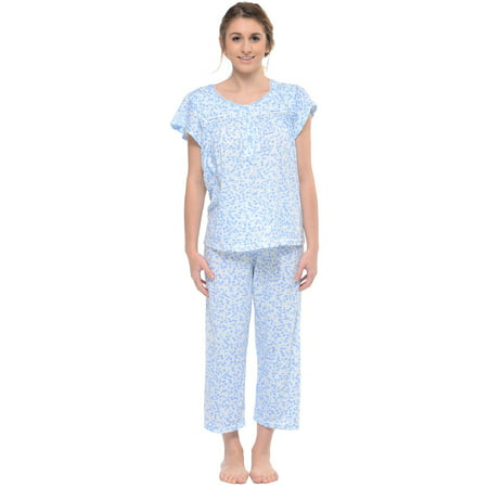 Casual Nights - Casual Nights Women's Short Sleeve Smocked Floral Capri ...