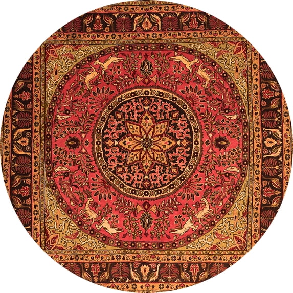 Ahgly Company Indoor Round Medallion Orange Traditional Area Rugs, 4' Round