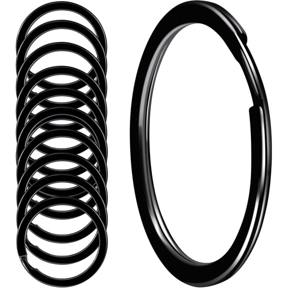DESIGNICE Heavy Duty Key Rings Stainless Steel, 10 Pack Round Split Keyrings for Car Keys, Office, Dog Tags, and Daily Organization, Black