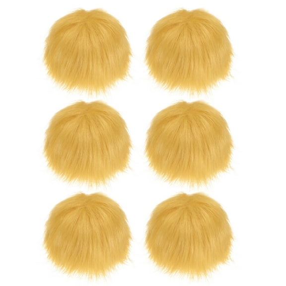 Uxcell 6-Pack Faux Fur Pom Poms, 3.9 Inch/ 10 cm Soft Fluffy PomPoms Balls with Elastic Loop for DIY[Ginger Yellow]