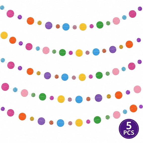 5-pack Colorful Paper Garland, 65.6ft Round Confetti Paper Banner, Party Decorations for Birthday Wedding Classroom