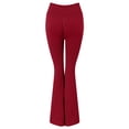 thumbnail image 6 of GEWSEY Women's Lettuce Trim Bell Bottom Flare Pant Elastic High Waist Wide Leg Pants (Red, M), 6 of 7