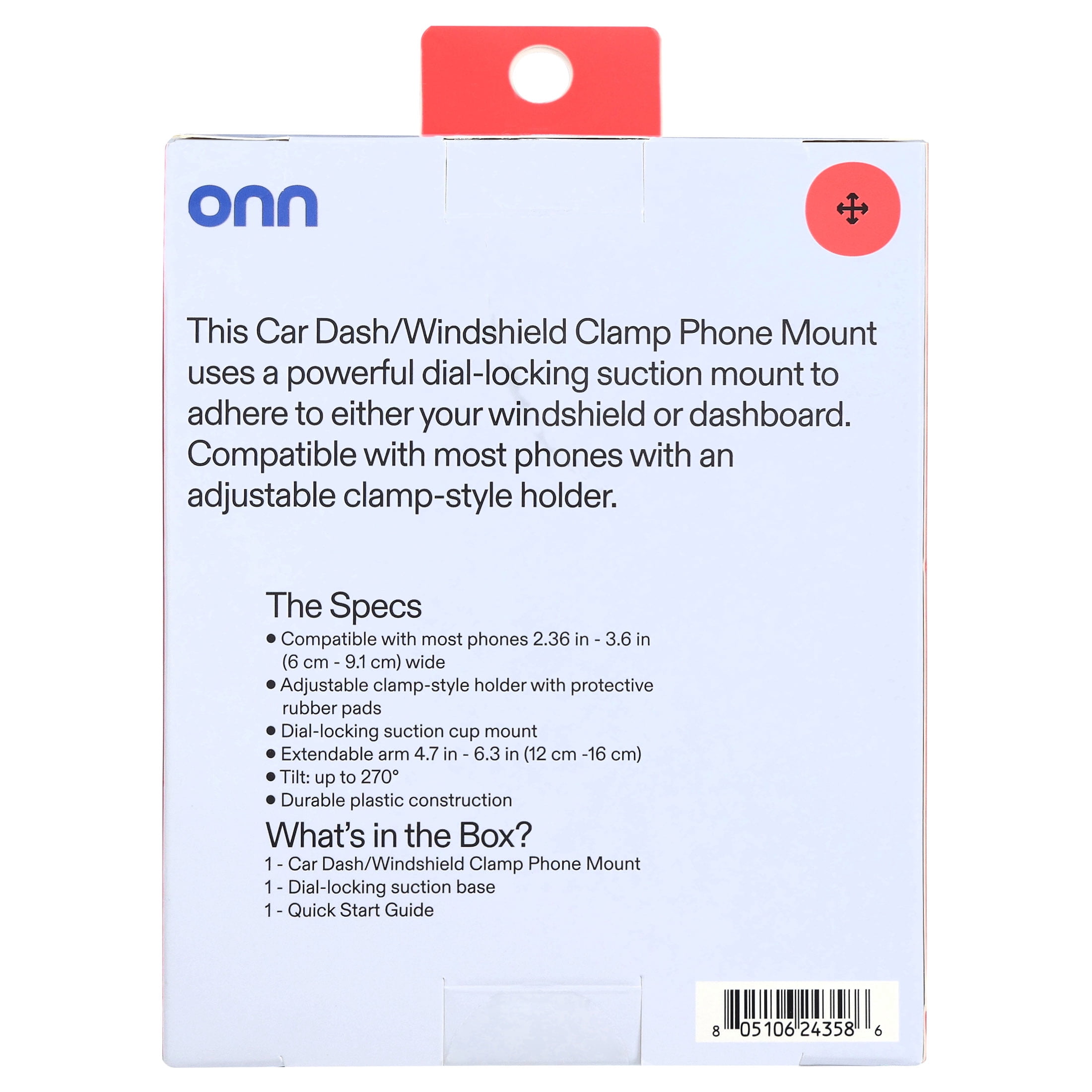 onn Car Dash/Windshield Clamp Universal Phone Mount