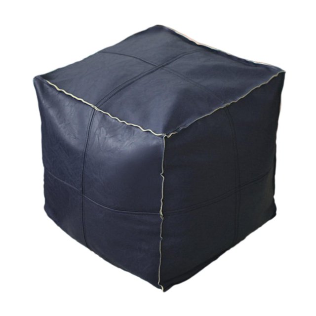 PU Leather Pouf Cover Hassock Storage Ottoman Cushion Foot Rest Cover Home Decor - Blue