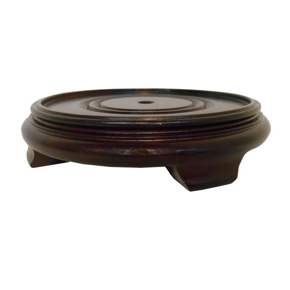 Dark Red Mahogany Porcelain Vase Stand (10.5" W x 2" H) - Oriental Furniture Warehouse