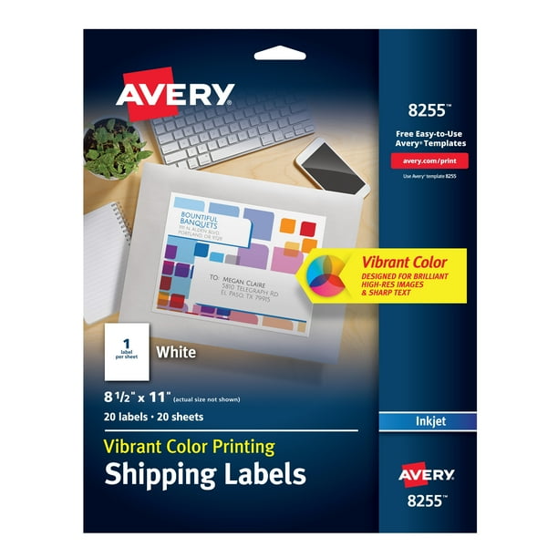 Avery Color Printing Labels, Permanent Adhesive, Matte, 81/2" x 11