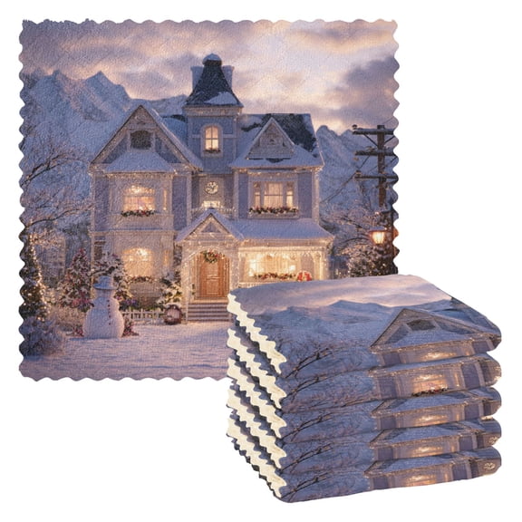 6 Pieces of Kitchen Towels 11x11Inch Kitchen Dish Cloths Kitchen Dish Towels Reuseable Cleaning Cloths Warm Christmas House