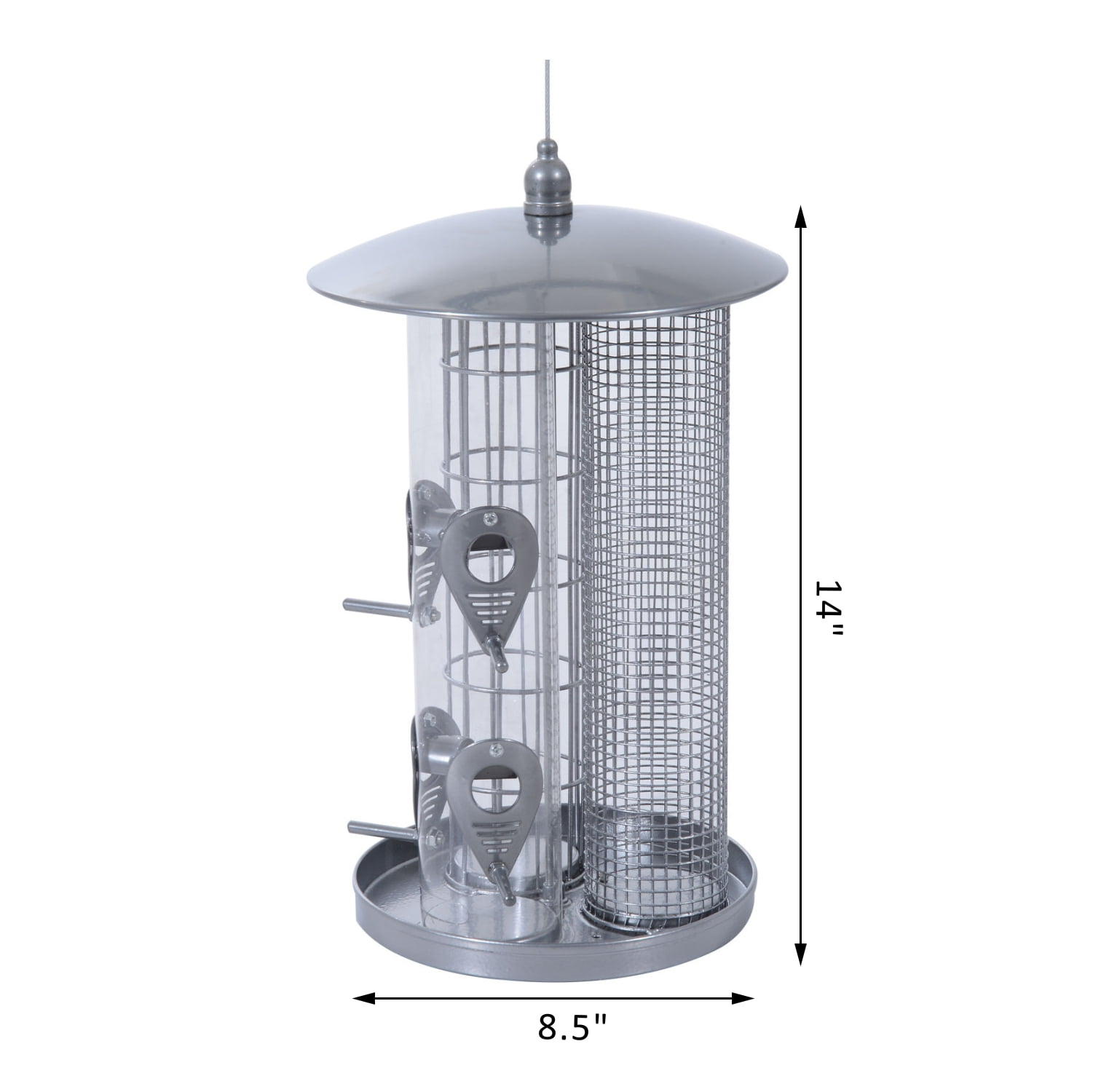 Pawhut Triple Chamber Backyard Stainless Steel Bird Feeder
