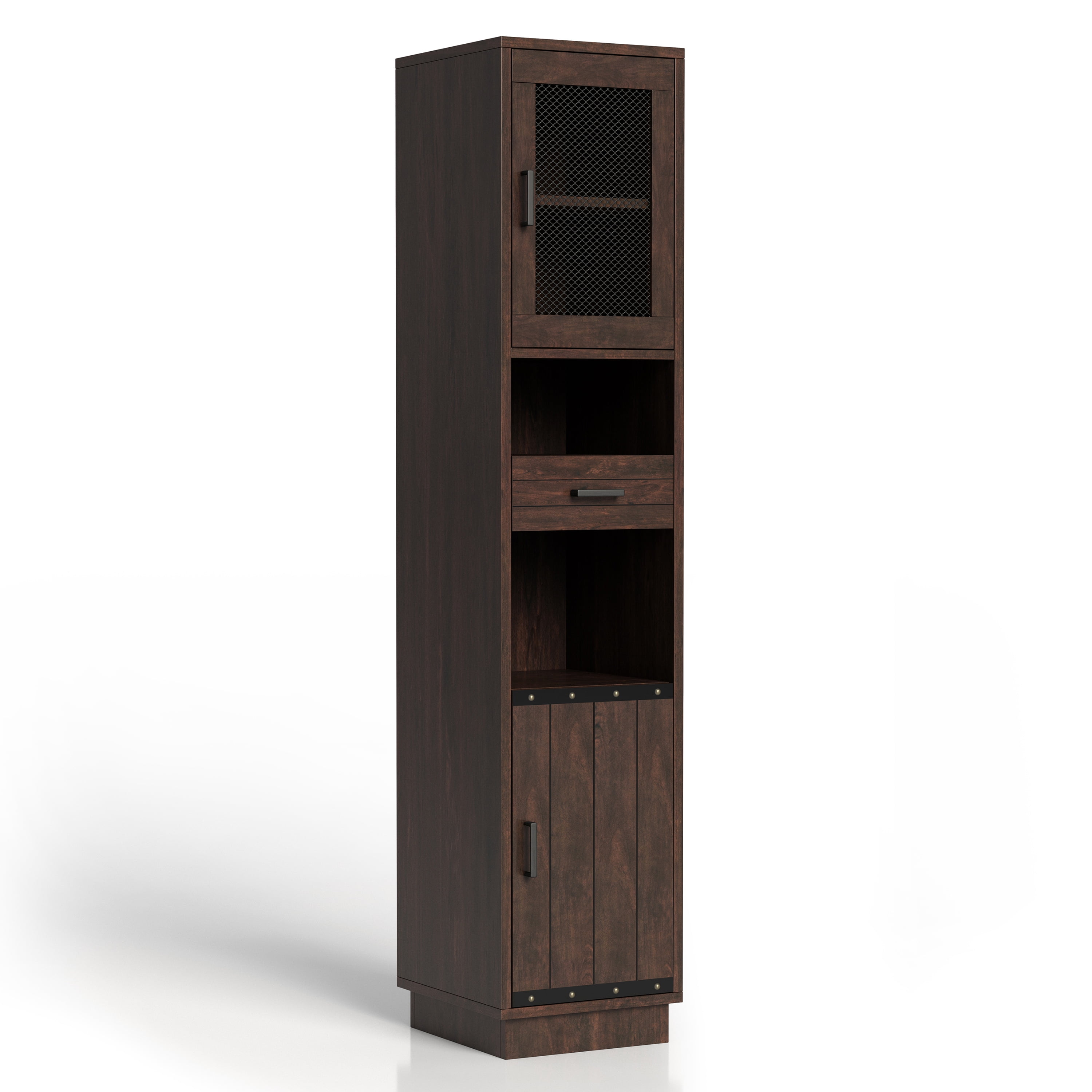 Furniture of America Mecka Tower Cabinet with 2 Doors, Vintage Walnut