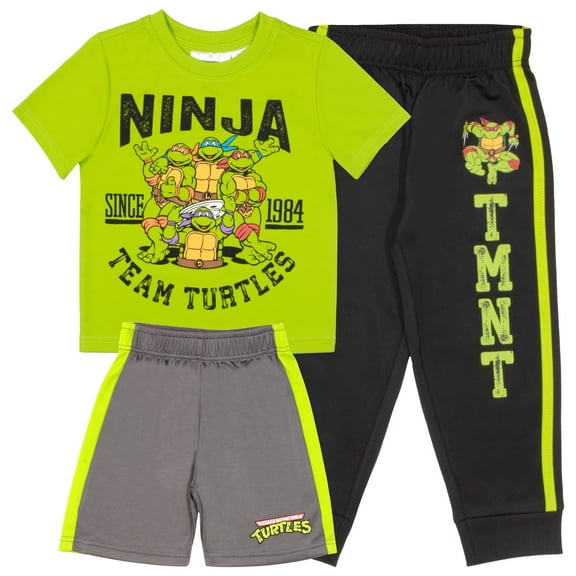 Nickelodeon Teenage Mutant Ninja Turtles Boys 3-Piece Pants Set - Short Sleeve Tee, Shorts, & Jogger TMNT 3-Pack Bundle Set (Size 5-4T)