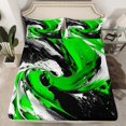 thumbnail image 2 of Feelyou Artwork Geometric Queen Sheet Sets for Adult, Retro Oil Printing Flat Sheet, Black Green Abstract Queen Fitted Sheet, Microfiber Bedroom Decor, 4 Pieces, 2 of 7