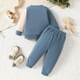 thumbnail image 3 of NIEWTR Toddler Baby Girl Boy Fall Winter Clothes Long Sleeve Funny Letters Sweatshirt Pullover Tops Pants Set (9-12M,Light Blue), 3 of 3