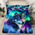 thumbnail image 2 of Homewish Animal Wolf Twin Sheet Sets 3pcs for Teens Boys Girls,Abstract Gradient Aurora Twin Fitted Sheet Microfiber,Jungle Wildlife Breathable Flat Sheet,Breathable Home Decor, 2 of 7