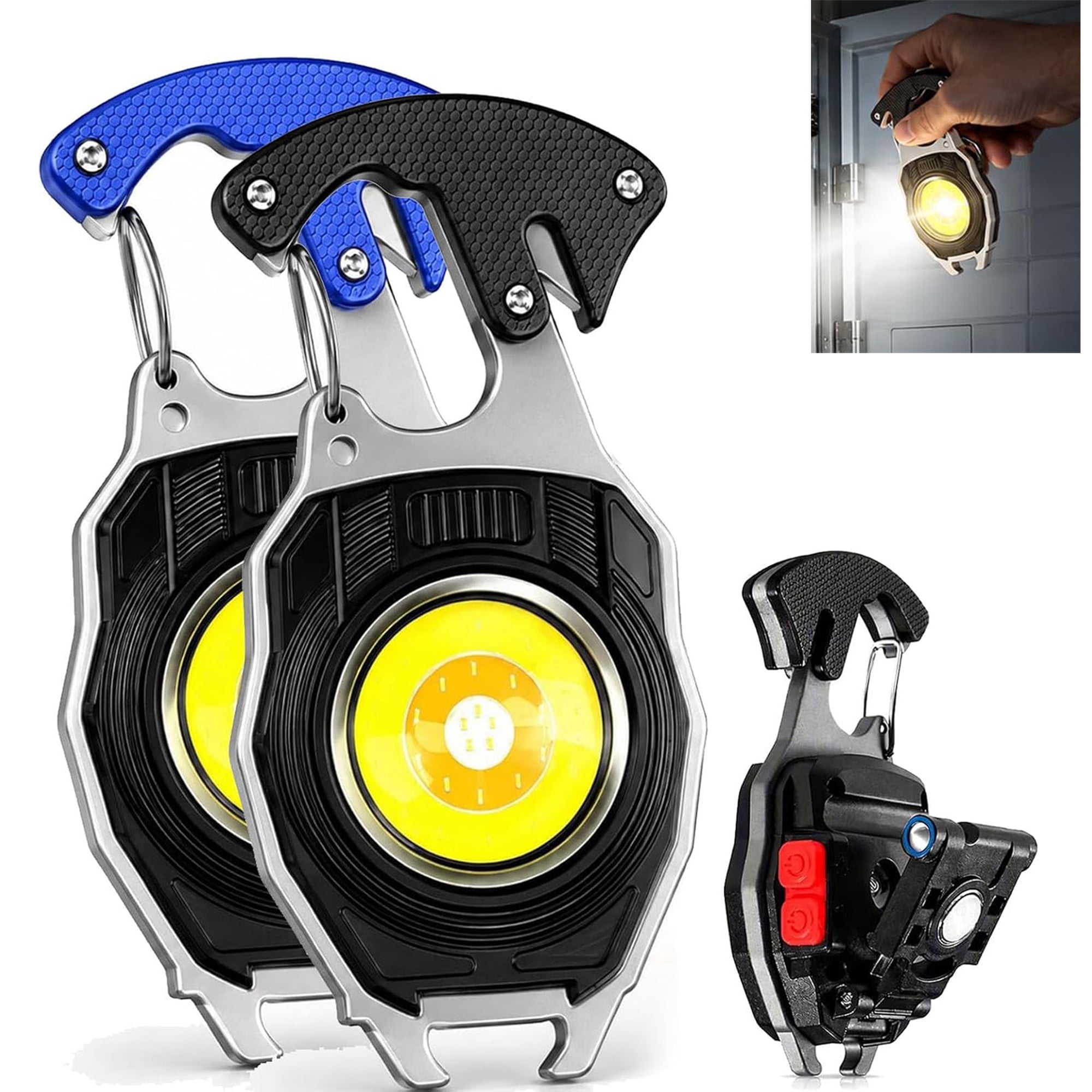 8-in-1 Multifunctional Keychain Flashlight Rechargeable Pocket EDC Multitool with LED Light Portable Keychain Light for Camping Car Repair and Daily Use