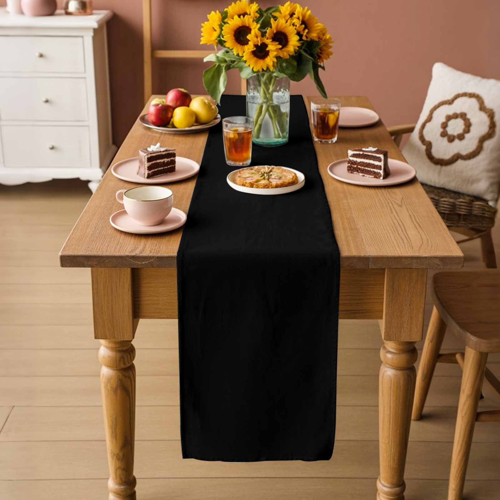 Black Table Runner, Pure Black Washable Cotton Linen Table Runners 48 Inches Long, Dresser Scarf Runner for Nightstand/Coffee/End Tables 13''x48''