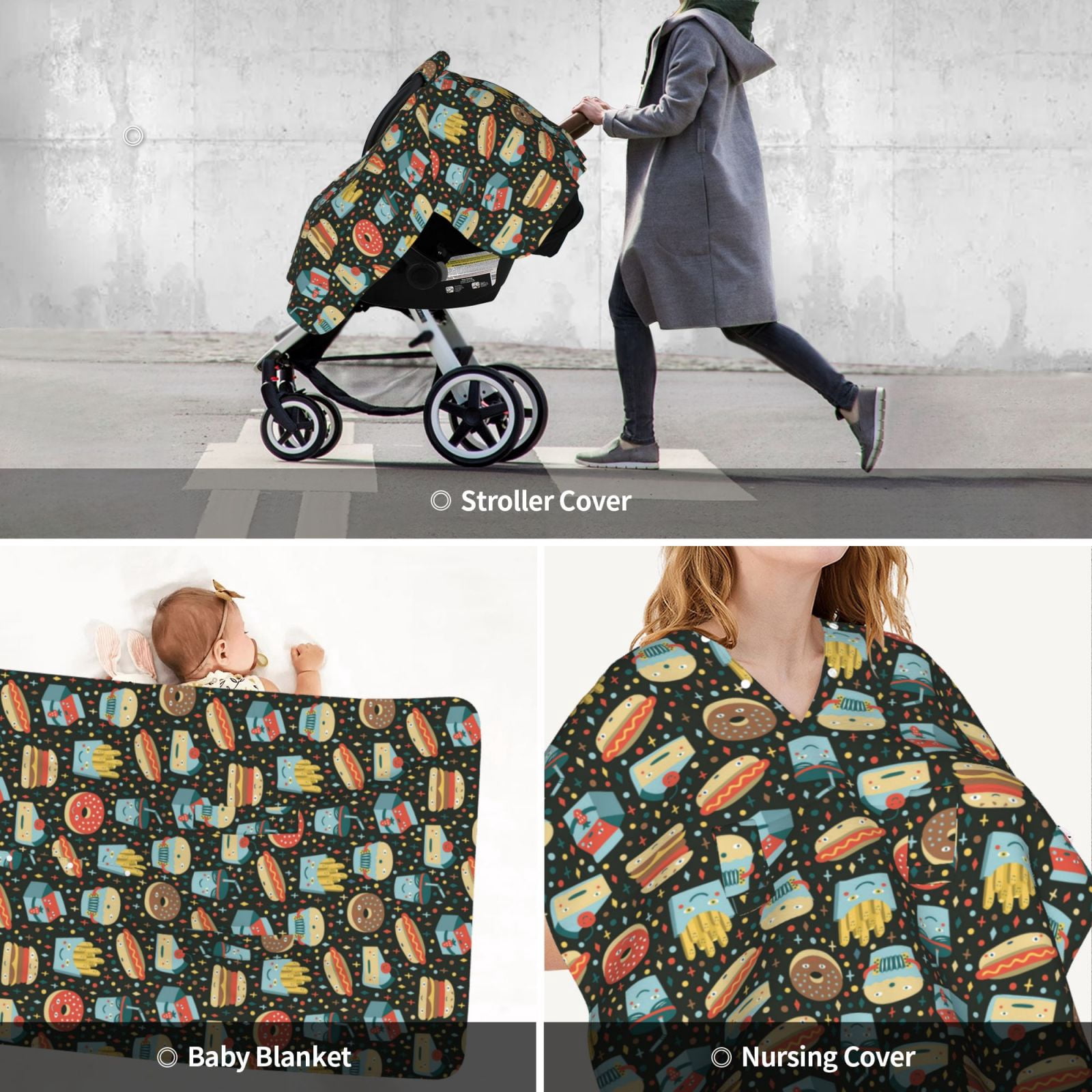 Car Seat Cover Baby - Cute Food Chip Donuts Breathable Infant Car Seat Cover for Baby Carseat, Lightweight Comfort Baby Essentials Must Haves Newborn Stuff for Girl Boy