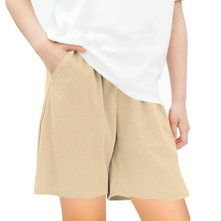 Girls Shorts for Under Dresses Children s Summer Shorts  Loose Fitting Sports Pants  Kids Casual Short Pants with Pockets  Boys Girls Pull on Athletic Shorts Women Boy Shorts Underwear Beige 11Y
