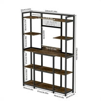 GFNXYI Vintage Kitchen Bakers Rack, 5-Tier Freestanding Storage Shelf with Hooks, MDF & Metal Construction, 320lbs Capacity, Anti-Toppling Design for Kitchen/Living Room (Rustic Brown)