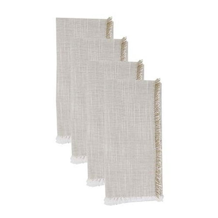 

Fennco Styles Contemporary Two-Tone Fringe Cotton Table Cloth Napkins 20 W x 20 L Set of 4 - Natural Dinner Napkins for Home Dining Table Décor Family Gathering Banquets and Special Events