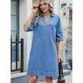 thumbnail image 6 of Womens Denim Shirt Dress Summer Collared V Neck Mini Casual Jean Dresses with Pockets Light Blue XL, 6 of 8