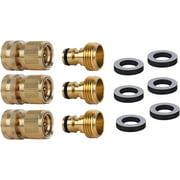 Quick Connect Brass Garden Hose Connectors 3/4 Inch GHT (3 Sets - 3 Female + 3 Male Threaded Hose Connection) | Fast &