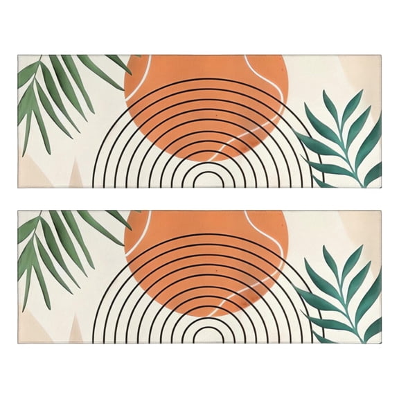 Kitchen Rugs Sets Of 2,Orange Boho Geometric and Plant Pattern Anti Fatigue Kitchen Mat Rugs Non Slip Washable,Decorative Kitchen Floor Mats for Kitchen,Sink,Laundry,17"X47"