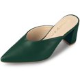 thumbnail image 1 of BLISSFUL STEP Women's Pointed Toe Chunky Heels Slides Mules Green US 9, 1 of 6