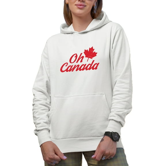 Distressed Oh Canada - Maple Leaf Art Merch Gift, White Hooded Sweatshirt or Hoodie, Small