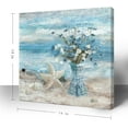 thumbnail image 2 of Bathroom Decor Wall Art Blue Beach Picture Ocean Theme Flower Canvas Print Modern Coastal Seascape Painting Framed Seaside Artwork Floral Daisy in Indian Vase for Home Sea Lake Bedroom 14x14inch, 2 of 6