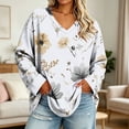 thumbnail image 2 of Nugftut Plus Size Tops for Women Long Sleeve Floral Graphic V Neck Blouses Casual Loose Fit Shirts, 2 of 7