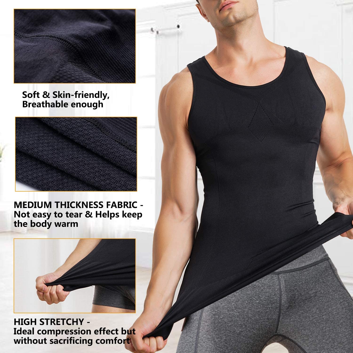 MOLUTAN Mens Compression Shirt Slimming Body Shaper Vest Sleeveless Waist  Traner Workout Tank Top Tummy Control Shapewear - black - XS/S - ShopStyle