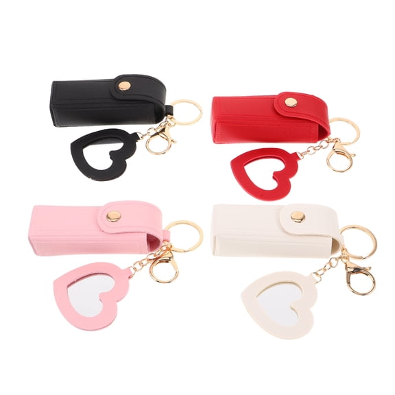 LOLIPPYY 4-Pack Portable Lipstick Holders with Mirror Keychain, Multi-Color Travel Makeup Organizer Case