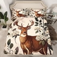 thumbnail image 2 of jejeloiu Wildlife Elk Deer Queen Sheet Sets,Countryfloral Flower Flat Sheet,Brown Beige Queen Fitted Sheet For Boys,Super Cozy Room Decor,4-Piece, 2 of 7