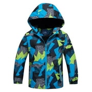 AAMILIFE Boys Waterproof Fleece Lined Jacket Color Block Windbreaker Hooded Coat