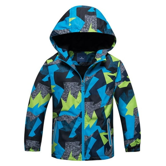 AAMILIFE Garçons Imperméable Polaire Doublé Veste de Couleur Bloc Coupe-Vent Manteau à Capuche