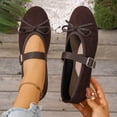 thumbnail image 2 of Womens Casual Faux Suede Bow Flats Mary Jane Comfortable Round Toe Shoes Adjustable Strap Brown,Size 8.5, 2 of 9
